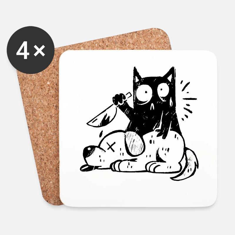 Mörderische Schwarze Katze mit Messer und Hund - Untersetzer (4er-Set) - Weiß
