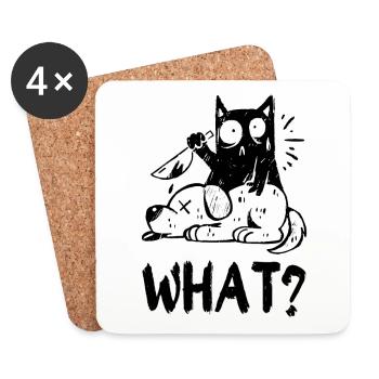 What? Murderous black cat with knife - Coasters (set of 4) - white - Front