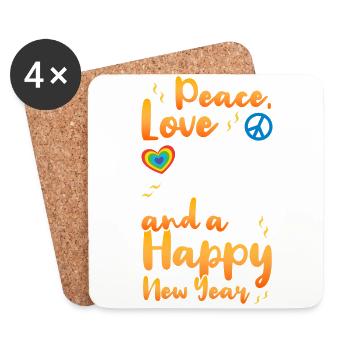 Réveillon du Nouvel An, Paix, Amour, Bonne Année - Dessous de verre (lot de 4) - blanc - Devant