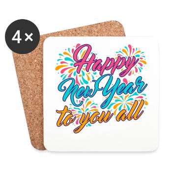 Réveillon du Nouvel An, Paix, Amour, Bonne Année - Dessous de verre (lot de 4) - blanc - Devant