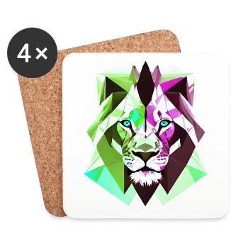 Lion polygonal - Dessous de verre (lot de 4) - blanc - Devant