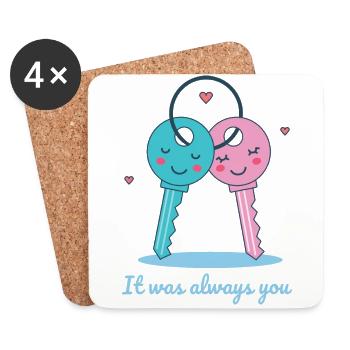 Petite amie, petit ami, homme, partenaire de la Saint-Valentin - Dessous de verre (lot de 4) - blanc - Devant