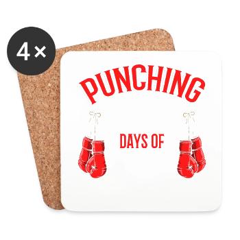 Punching 100 Days of School Sports Boxing Gloves - Coasters (set of 4) - white - Front