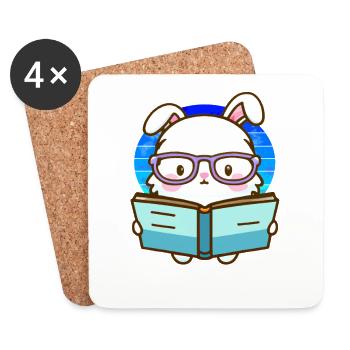 Bücherwurm-Hase - Untersetzer (4er-Set) - Weiß - Vorne