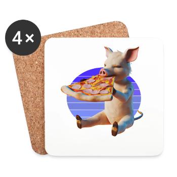 Piggy in Paradise Pizza - Untersetzer (4er-Set) - Weiß - Vorne
