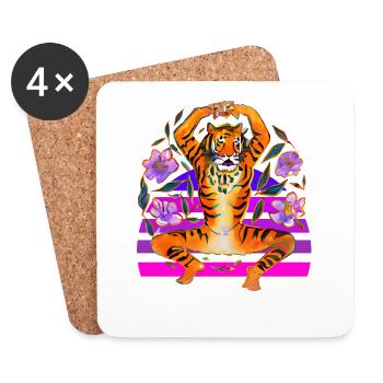 Yoga Tiger liebt Blumen - Untersetzer (4er-Set) - Weiß - Vorne