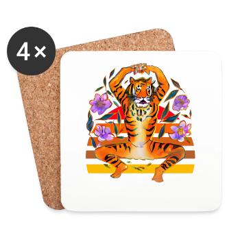 Yoga Tiger liebt Blumen - Untersetzer (4er-Set) - Weiß - Vorne