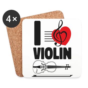 Violon Violoniste Coeur J’Aime - Dessous de verre (lot de 4) - blanc - Devant