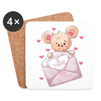 Vetement nounours pour enfant ,JE T AIME - Dessous de verre (lot de 4) - blanc - Devant