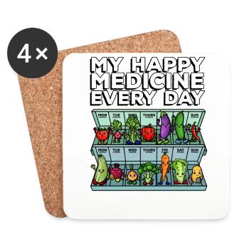 Medicine to Happiness Daily Dose of Vegetables - Coasters (set of 4) - white - Front