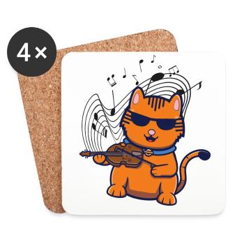 Violin Violinist Jazz Cat - Untersetzer (4er-Set) - Weiß - Vorne