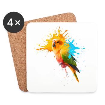 Perroquet - Explosion de couleur - Dessous de verre (lot de 4) - blanc - Devant