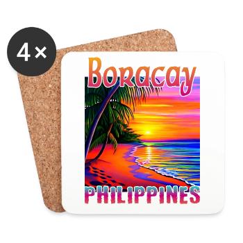 Boracay Philippines Coucher de soleil - Dessous de verre (lot de 4) - blanc - Devant