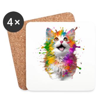 Künstlerische Katze - Untersetzer (4er-Set) - Weiß - Vorne