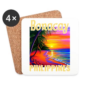 Boracay Philippines Coucher de soleil - Dessous de verre (lot de 4) - blanc - Devant