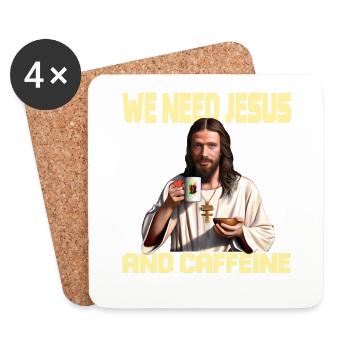 Le café et Jésus - Dessous de verre (lot de 4) - blanc - Devant