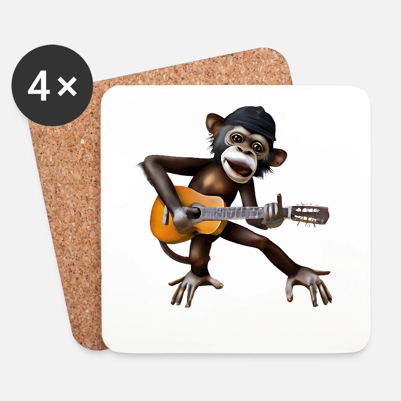 Gitarren-Affe - Untersetzer (4er-Set) - Weiß