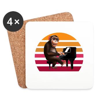 Singe au piano - Dessous de verre (lot de 4) - blanc - Devant