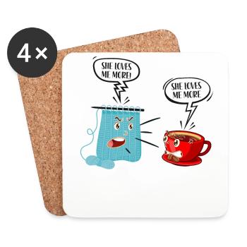 Tricoter du café tricoté qu’elle aime - Dessous de verre (lot de 4) - blanc - Devant