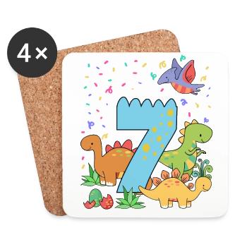 Herde Von Niedlichen Dinosauriern 7. Geburtstag 7 - Untersetzer (4er-Set) - Weiß - Vorne