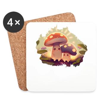Kawaii Mushrooms Cottagecore Vintage for Mushroom Lovers - Coasters (set of 4) - white - Front