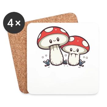 Kawaii Mushrooms Cottagecore Vintage for Mushroom Lovers - Coasters (set of 4) - white - Front