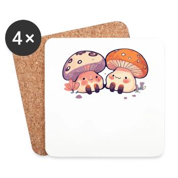 Kawaii Pilze Cottagecore Vintage für Pilzliebhaber - Untersetzer (4er-Set) - Weiß - Vorne