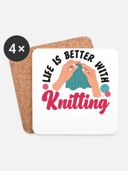 Knitting Knitter Life Is Better - Untersetzer (4er-Set) - Weiß