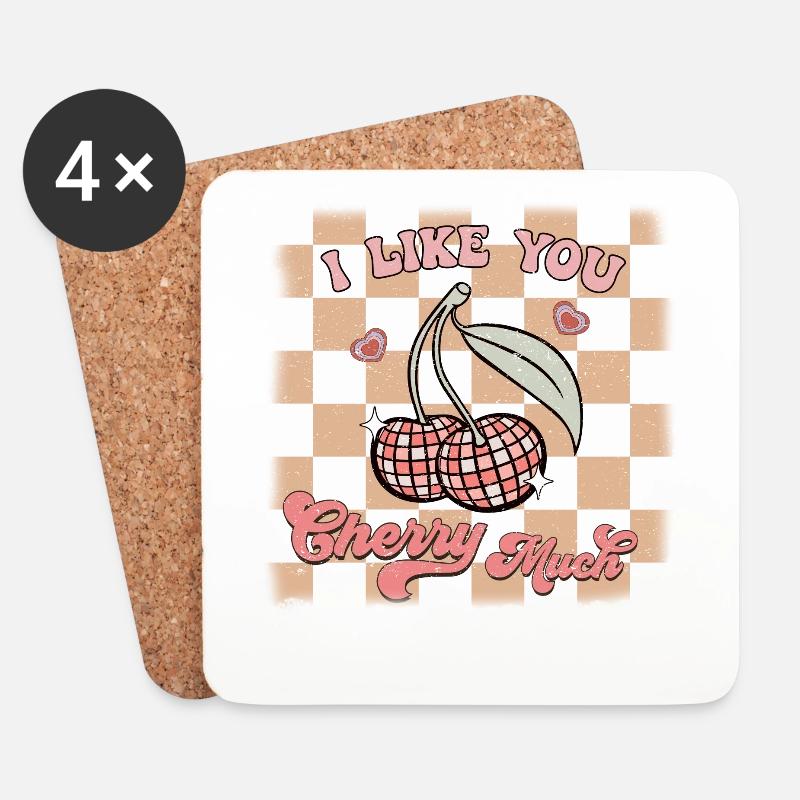 Ich Mag Dich Kirsche Viel Retro Valentines - Untersetzer (4er-Set) - Weiß