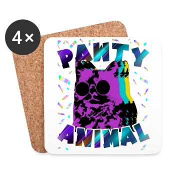 Pawty Animal Creepy Katze Spielzeug Geburtstag - Untersetzer (4er-Set) - Weiß - Vorne