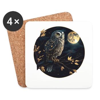 Hibou de nuit sur branche pleine lune - Dessous de verre (lot de 4) - blanc - Devant