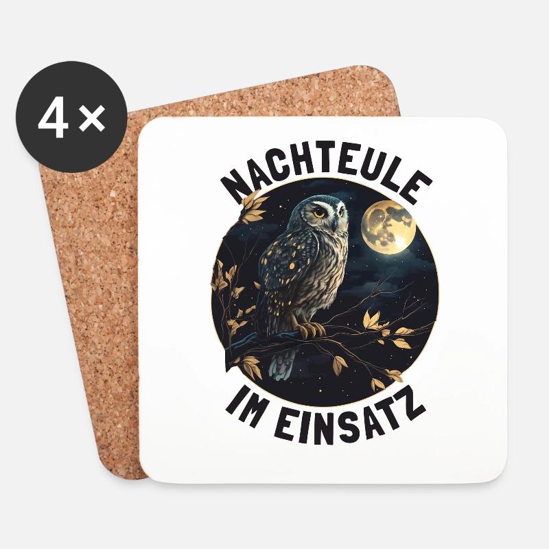 Nachteule im Einsatz Eule Vollmond Nachtdienst - Untersetzer (4er-Set) - Weiß