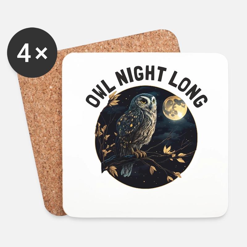 Owl Night Long Nachteule Eule Nachtdienst - Untersetzer (4er-Set) - Weiß