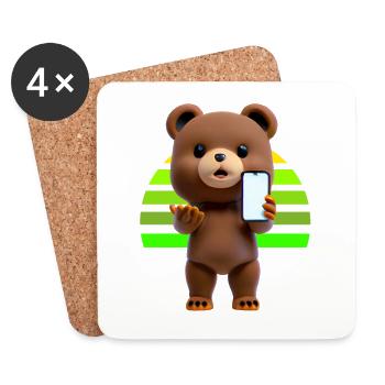 Bear with smartphone - Coasters (set of 4) - white - Front