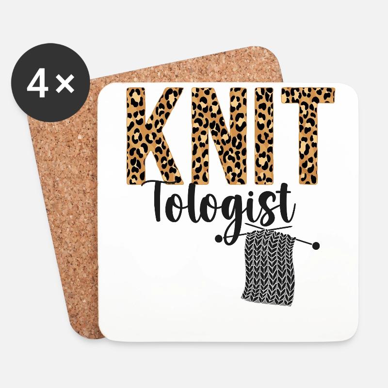 Knitting Knitter Leopard Cheetah - Untersetzer (4er-Set) - Weiß