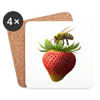 Abeille volante à la fraise - Dessous de verre (lot de 4) - blanc - Devant
