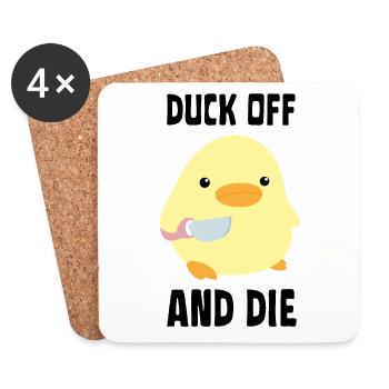 Duck Off And Die - Duck with knife Ente mit Messer - Untersetzer (4er-Set) - Weiß - Vorne