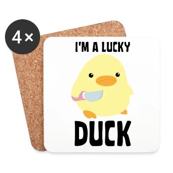 I'm A Lucky Duck - Duck with knife Ente mit Messer - Coasters (set of 4) - white - Front