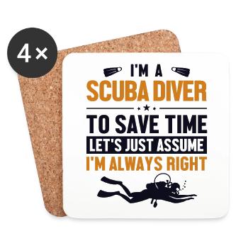 Scuba Diver Let's Assume I'm Right Diving Fins - Coasters (set of 4) - white - Front