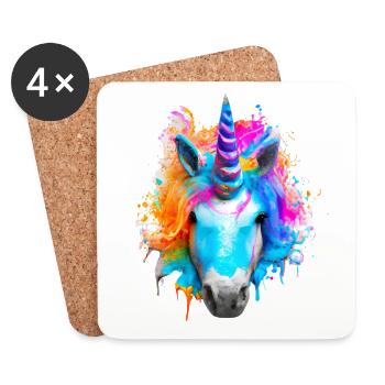 Farbenfrohes Einhorn - Untersetzer (4er-Set) - Weiß - Vorne