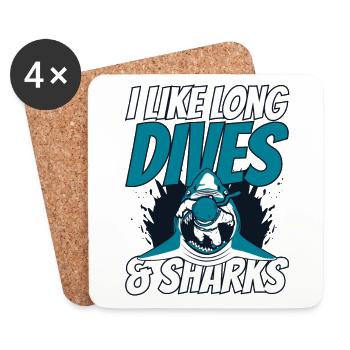 J’aime les plongées longues et les requins Diving Mask Diver - Dessous de verre (lot de 4) - blanc - Devant