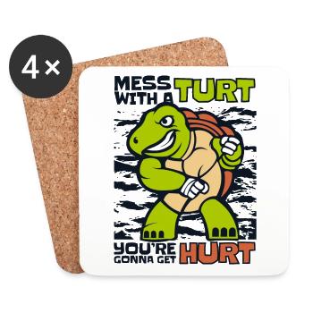 Mess with A Turt going to Hurt Tortoise - Coasters (set of 4) - white - Front