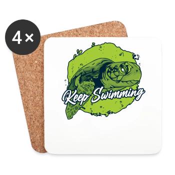 Continuez à nager Tortue géante Tortue - Dessous de verre (lot de 4) - blanc - Devant