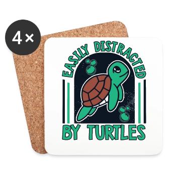 Easily Distracted By Turtles Aquatic Turtle - Coasters (set of 4) - white - Front