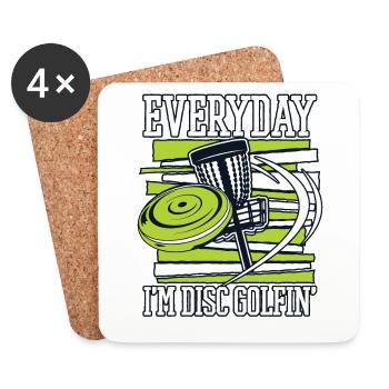 Tous les jours, je suis Disc Golfing Frisbee Golf Basket - Dessous de verre (lot de 4) - blanc - Devant