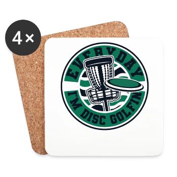 Tous les jours, je suis Disc Golfing Frisbee Golf Basket - Dessous de verre (lot de 4) - blanc - Devant