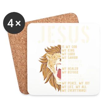 Jésus est mon Dieu Lion de Juda Chrétien - Dessous de verre (lot de 4) - blanc - Devant