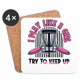 Je joue comme une fille Essayez de continuer Frisbee Golf - Dessous de verre (lot de 4) - blanc - Devant