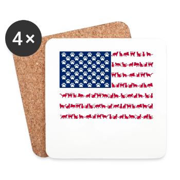 Drapeau américain Pattes de chat animal mignon - Dessous de verre (lot de 4) - blanc - Devant