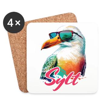 Sylt holiday cool colorful seagull with sunglasses - Coasters (set of 4) - white - Front